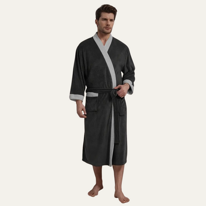 Men's Lightweight Spa Bathrobe Kimono Soft Cotton Beige