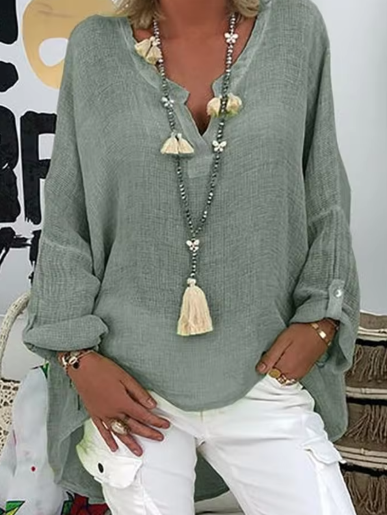 Women's V-Neck Loose Fit Blouse