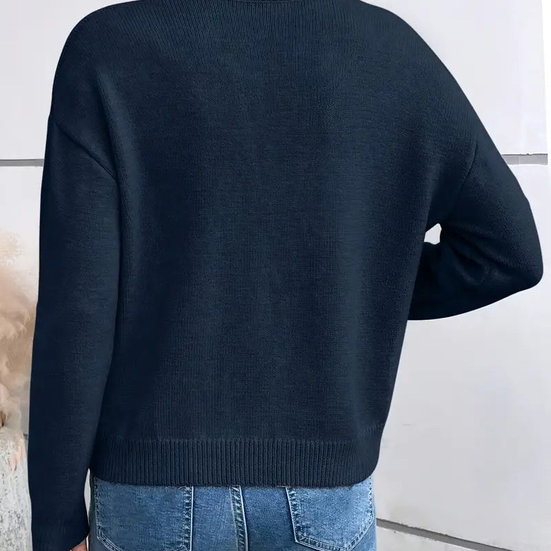 Women's V Neck Sweater Ribbed Trim