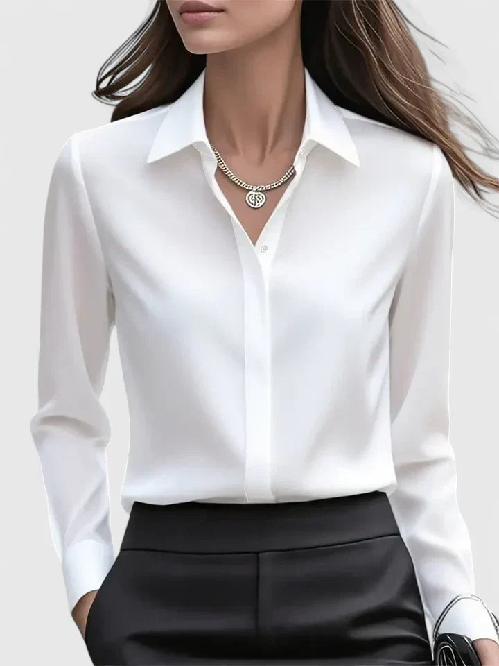 Classy Ladies Button Front Blouse with Hidden Buttons