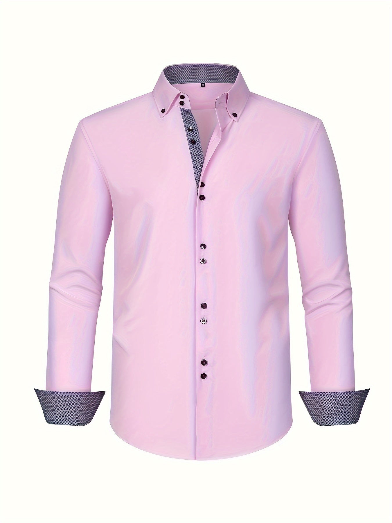 Men's Long Sleeve Button Down Shirt Contrast Trim