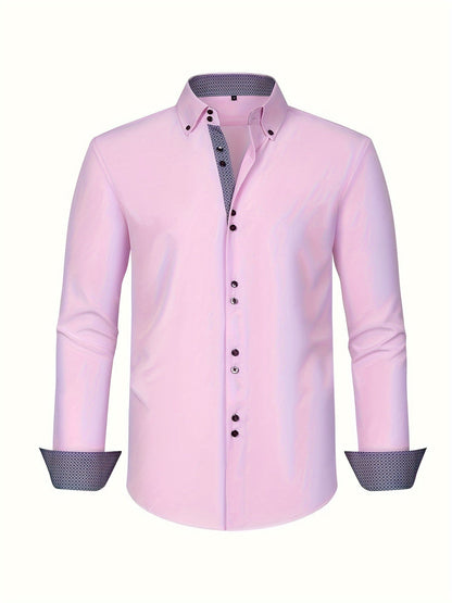Men's Long Sleeve Button Down Shirt Contrast Trim