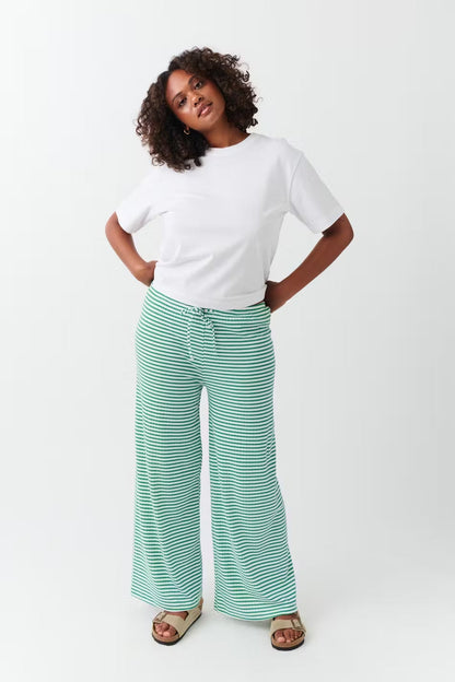 Women's Wide Leg Pants Horizontal Striped Drawstring Waist Full Length