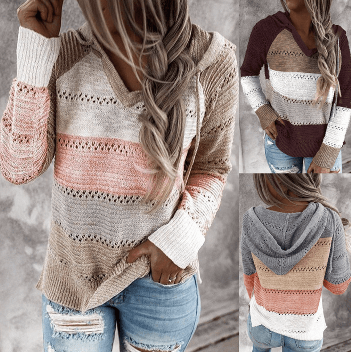 Women's Striped Knit Sweater - VibreMode