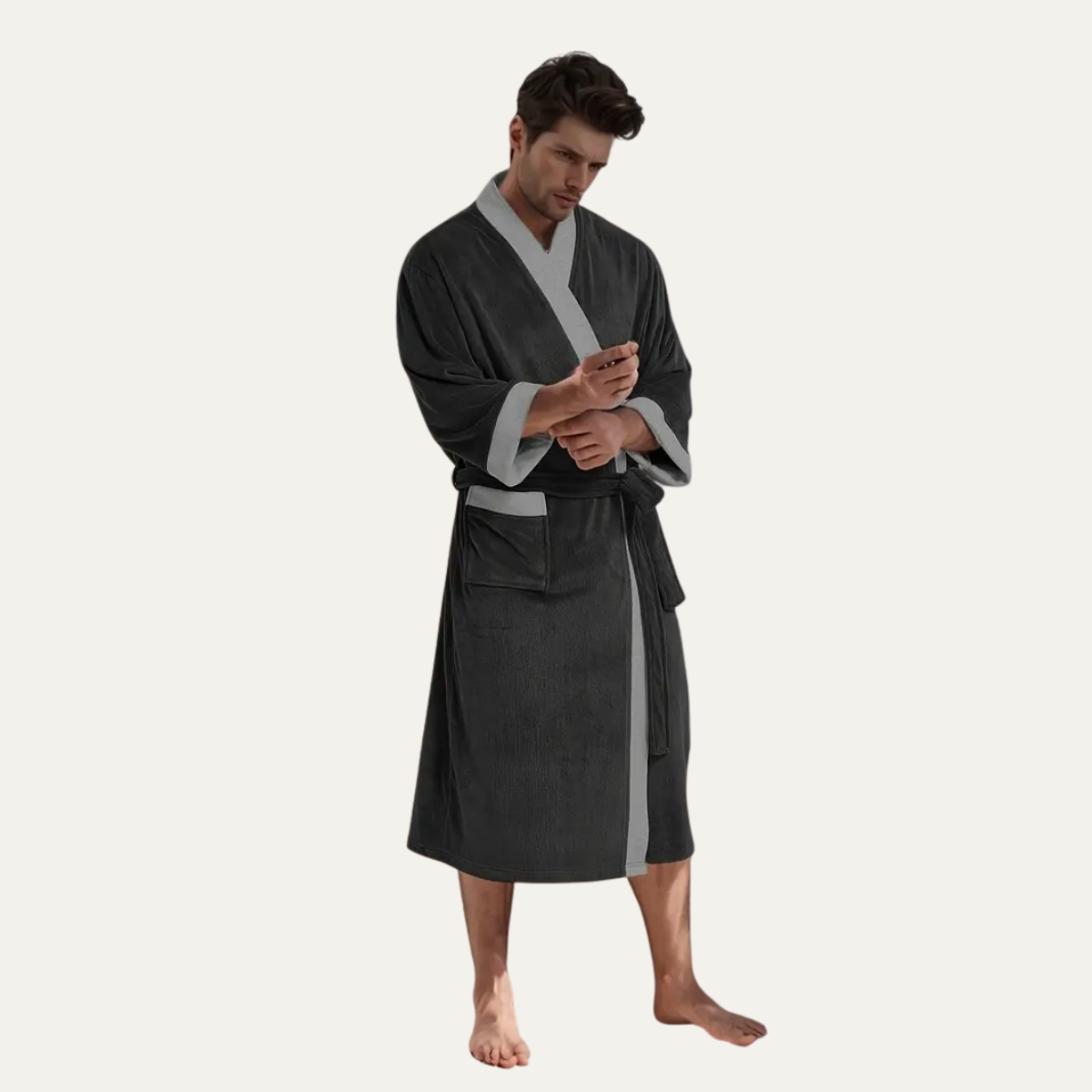 Men's Lightweight Spa Bathrobe Kimono Soft Cotton Beige