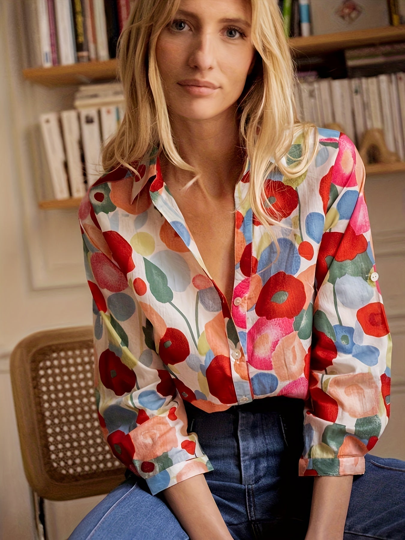 Classic Floral Women's Long Sleeve Button Shirt