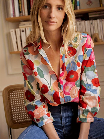 Classic Floral Women's Long Sleeve Button Shirt