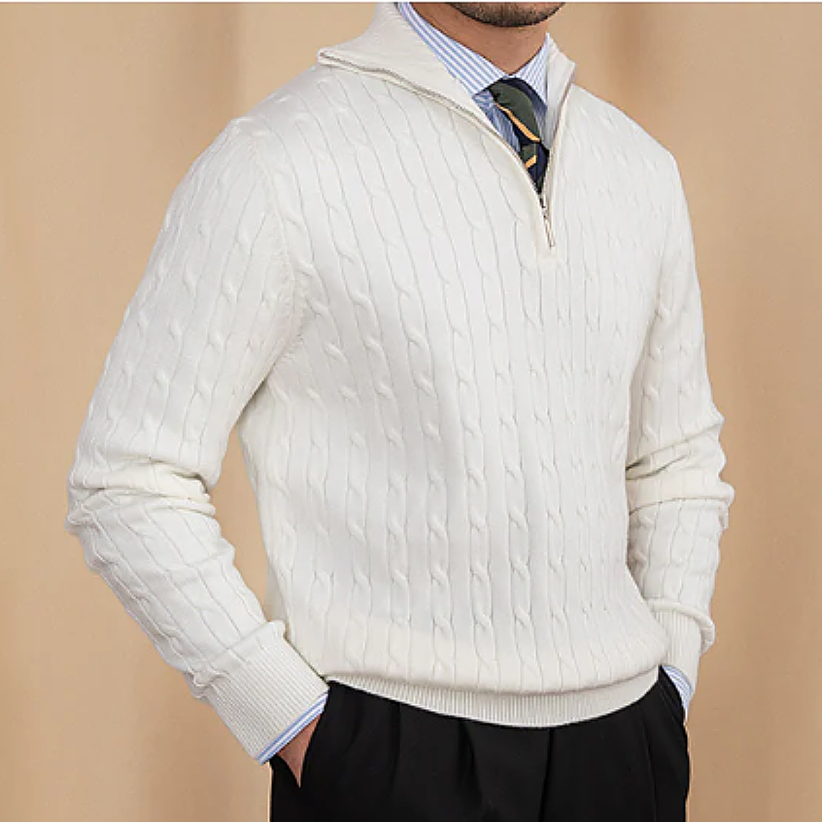 Men's Cable Knit Sweater Half Zip