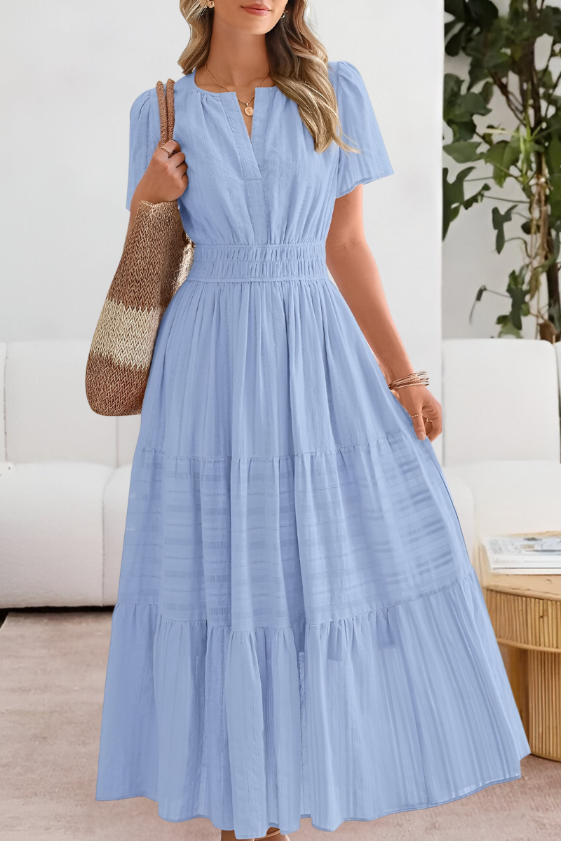 Women's Short Sleeve Maxi Dress Tiered Skirt