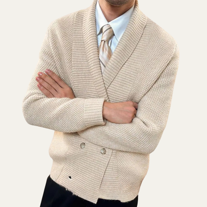 Men's Double Breasted Cardigan Chunky Knit Shawl Collar