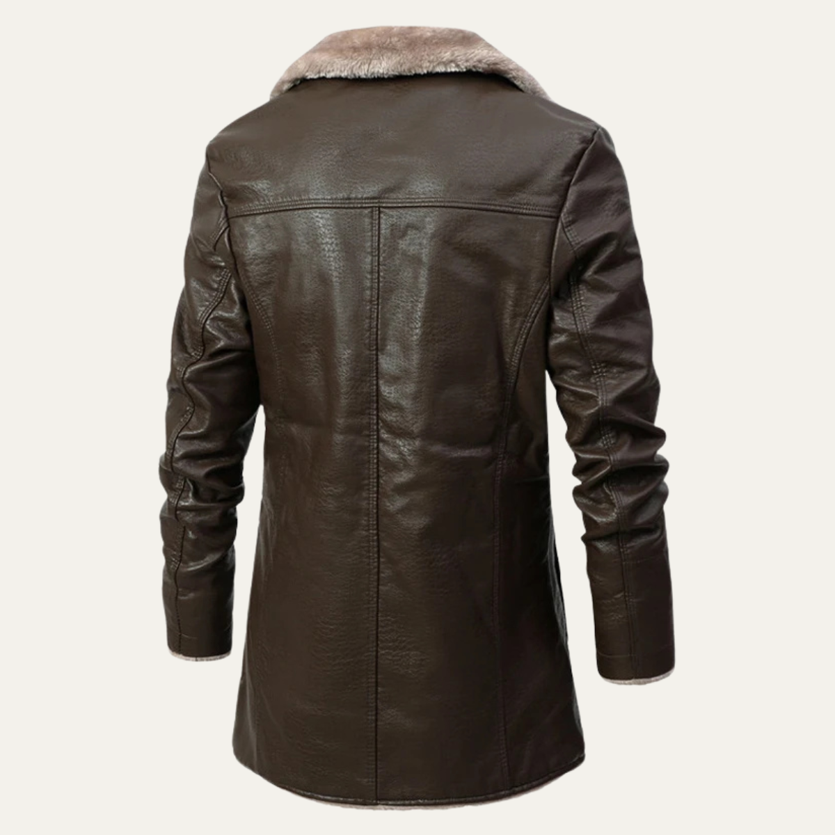 Men's Leather Winter Coat Fur Lined Long Black