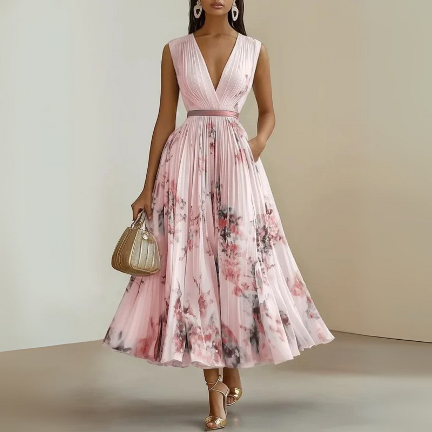 Women's Floral Midi Dress V-Neck Fit