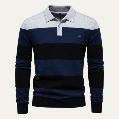 Men's Striped Cotton Polo Sweater