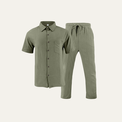 Men's Linen Shirt And Pants Set Natural Summer