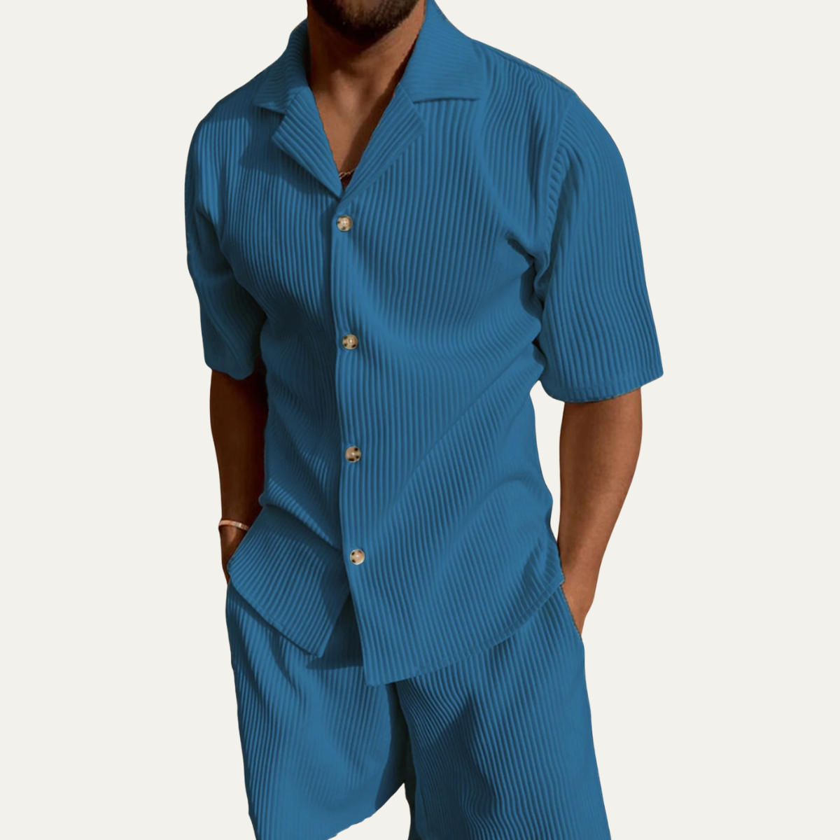 Men's Corduroy Shirt And Shorts Set