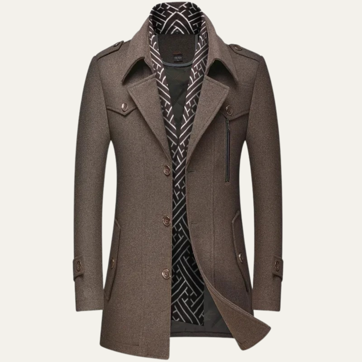 Men's Wool Blend Long Trench Coat Lapel Collar