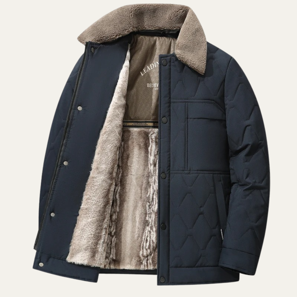 Men's Quilted Winter Jacket Fur Lined Sherpa Collar