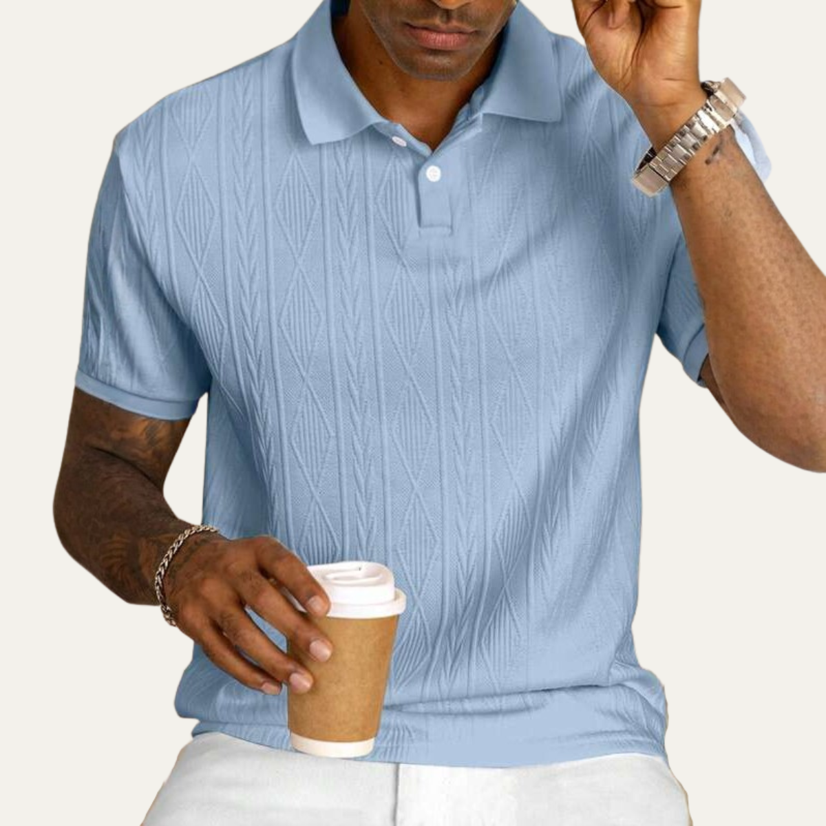 Men's Textured Polo Shirt Button Up
