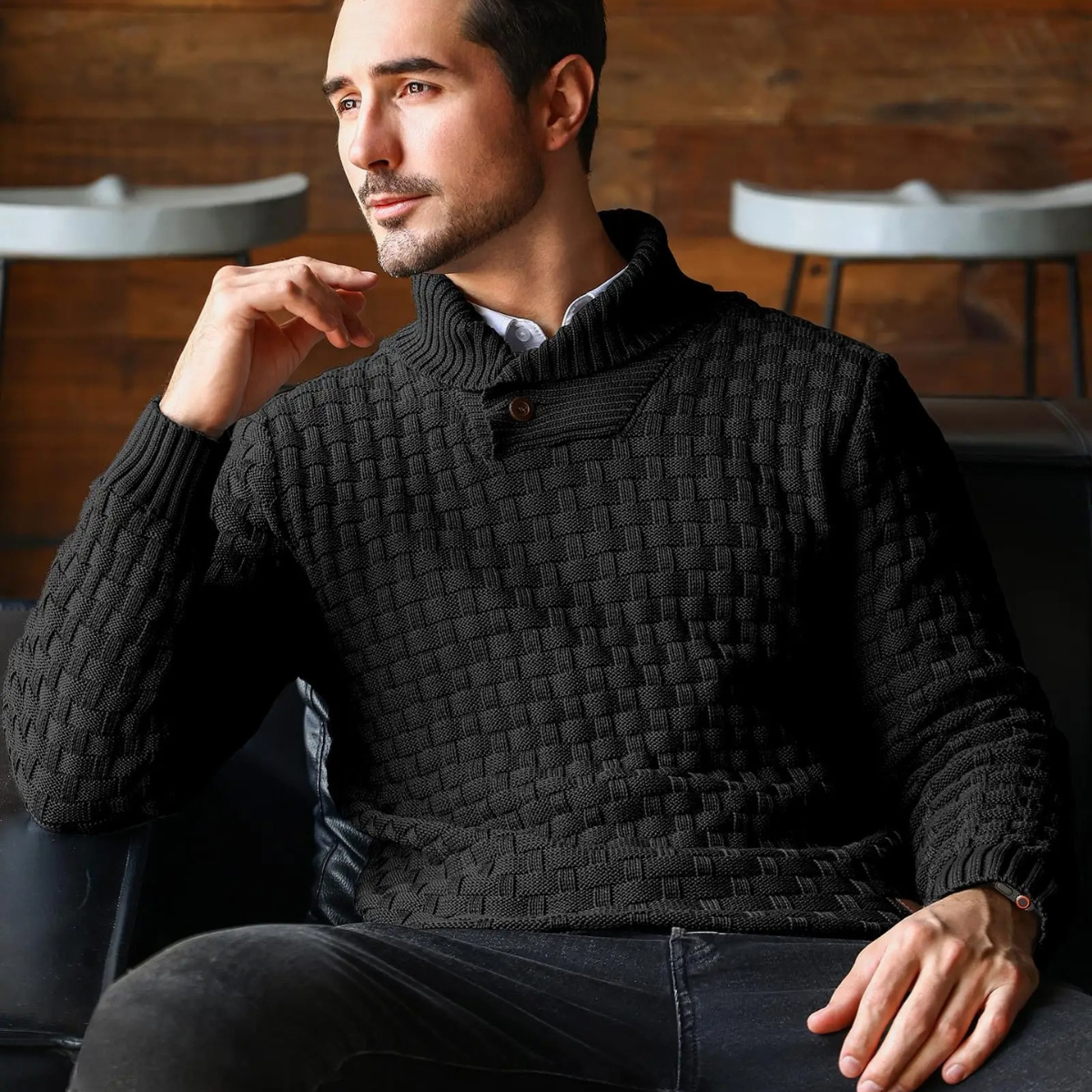 Men's Textured Knit Winter Sweater