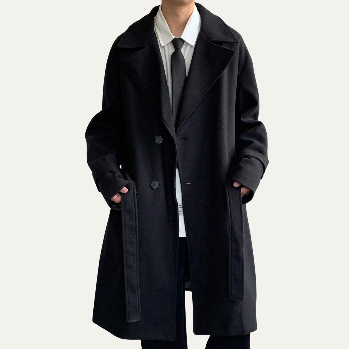 Men's Wool Wrap Coat Camel Brown with Belt