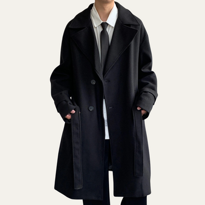 Men's Wool Wrap Coat Camel Brown with Belt