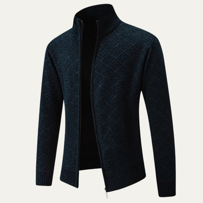 Volterra Men's Knit Jacket Diamond Pattern Stand Collar