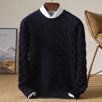 Men's Cable Knit Crewneck Sweater Warm Winter