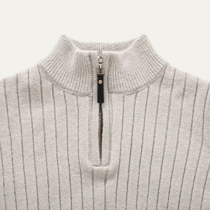 Men's Knitted Half Zip Sweater Ribbed Collar