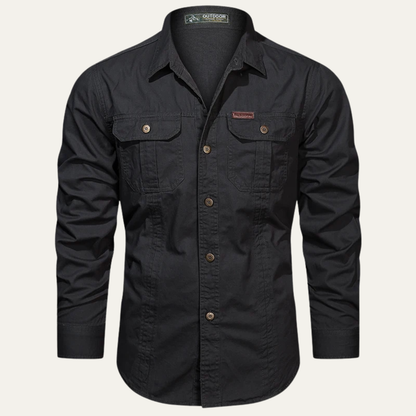 Men's Cotton Cargo Shirt Casual Button Up