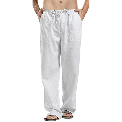 Men's Linen Pants Breathable Oversized Beige - VibreMode