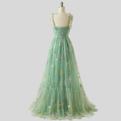 Women's Embroidered Tulle Ball Gown Evening Dress