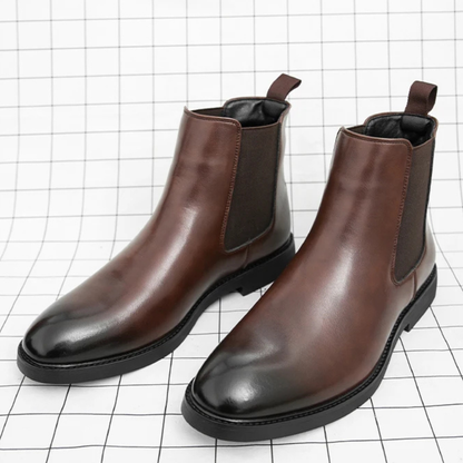 Men's Chelsea Ankle Boots Pointed Toe Leather Black