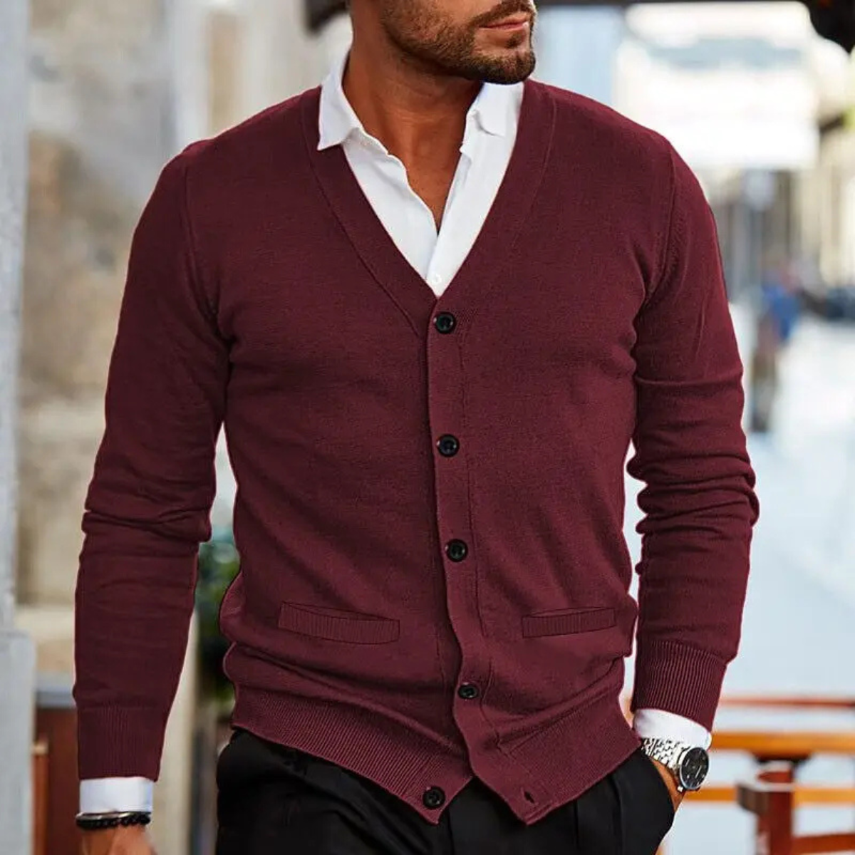 Men's V Neck Lightweight Knit Cardigan