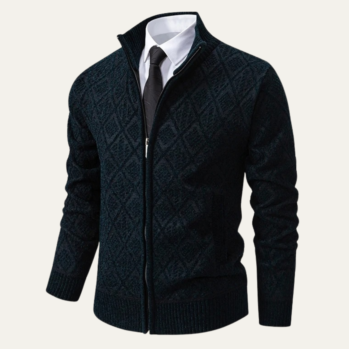 Men's Knit Diamond Pattern Zip Jacket
