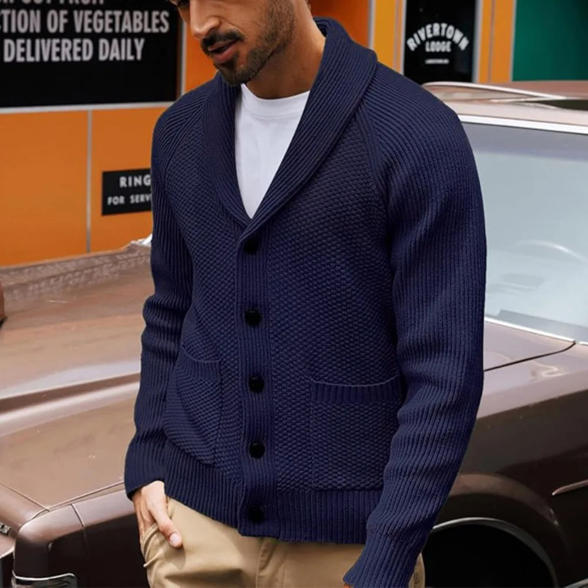 Men's Shawl Collar Cardigan Button Up