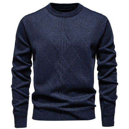 Men's Crew Neck Knit Sweater Warm Diamond Pattern
