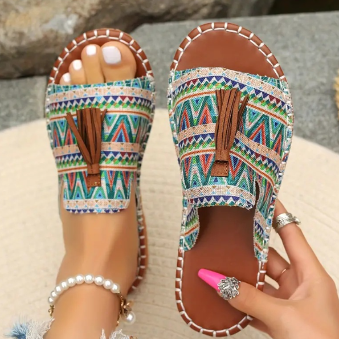 Women's Open Toe Patterned Slide Sandals