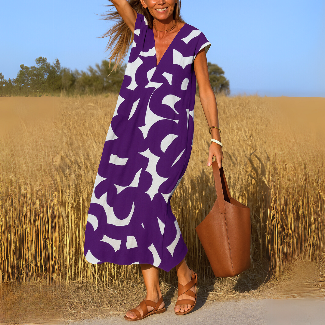 Women's V Neck Flowy Evening Dress