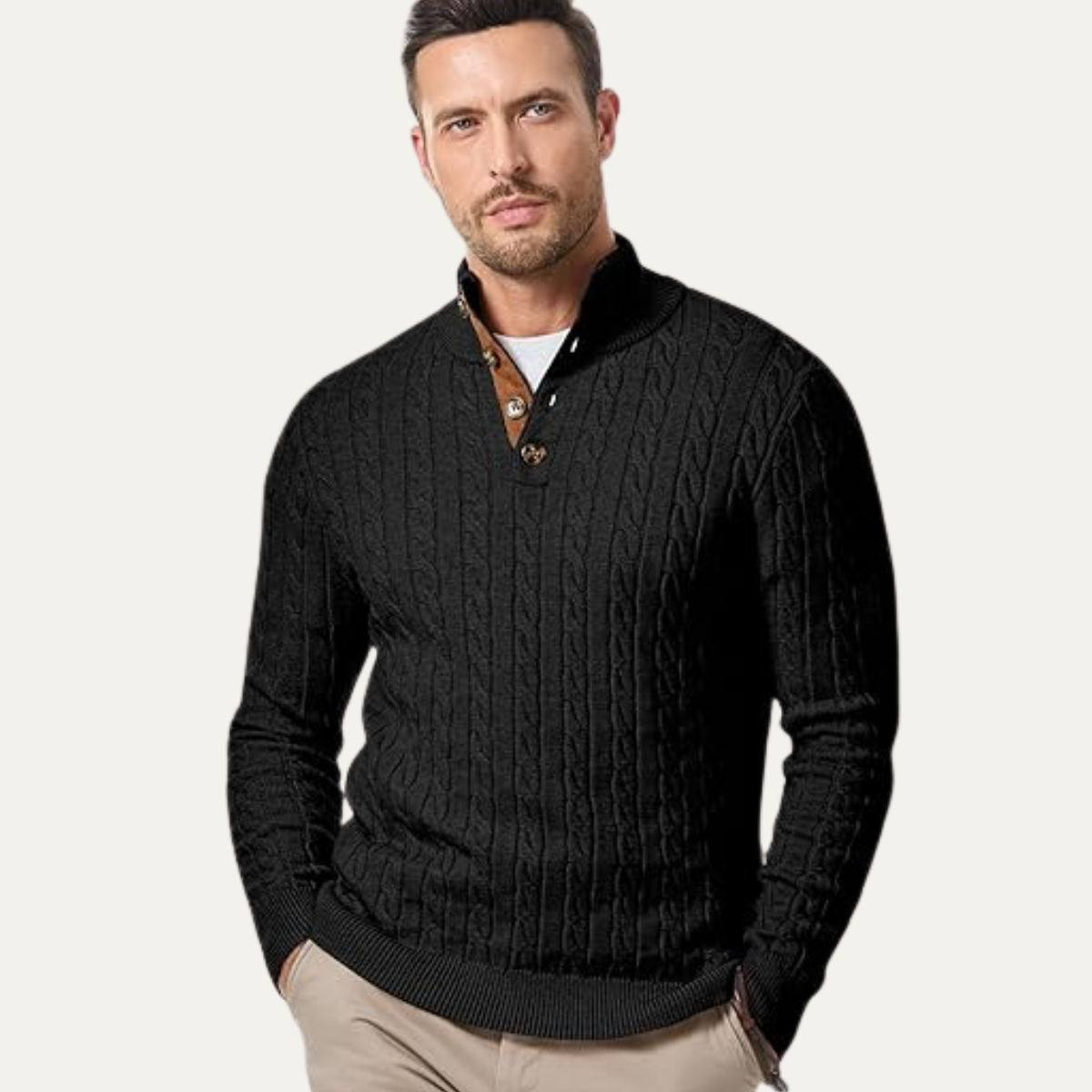 Men's Cable Knit Sweater Stand Collar