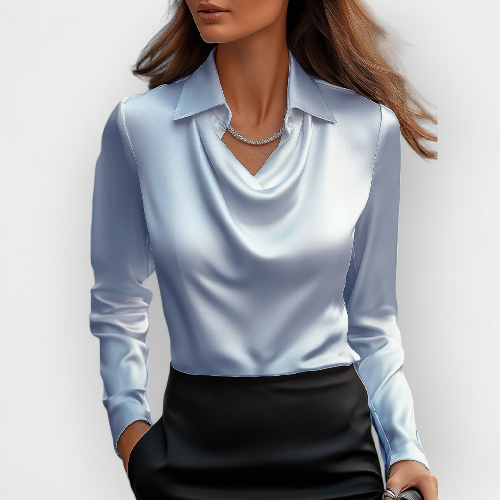 Women's Satin Blouse Waterfall Collar