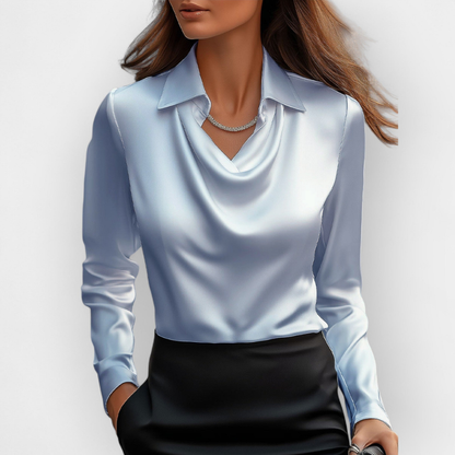 Women's Satin Blouse Waterfall Collar