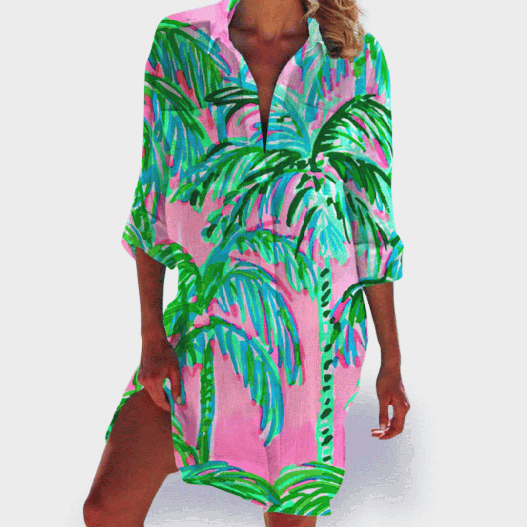 Women's Flowy Draped Summer Dress Colorful Casual