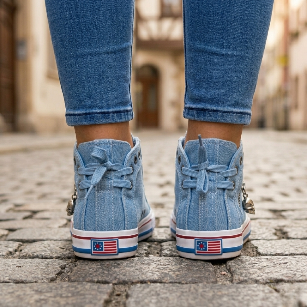 Women’s Denim High Top Sneakers Lace-Up Casual Canvas Shoes