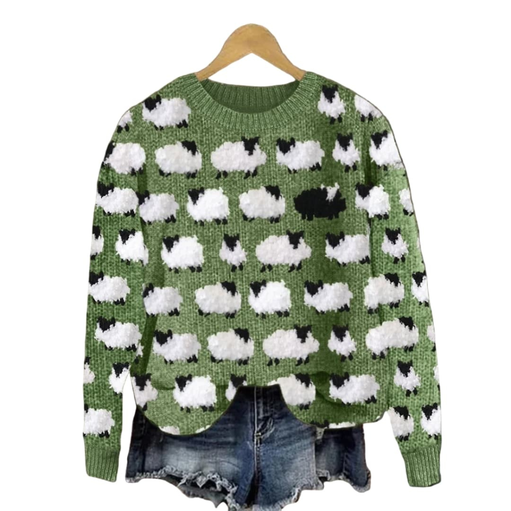 Women's Knit Sweater Tree Pattern Round Neck