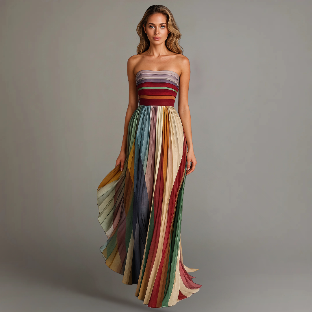 Pretty Strapless Floral Maxi Dress for Women - VibreMode