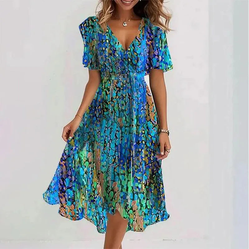 Women's Knee Length Floral Summer Dress - VibreMode