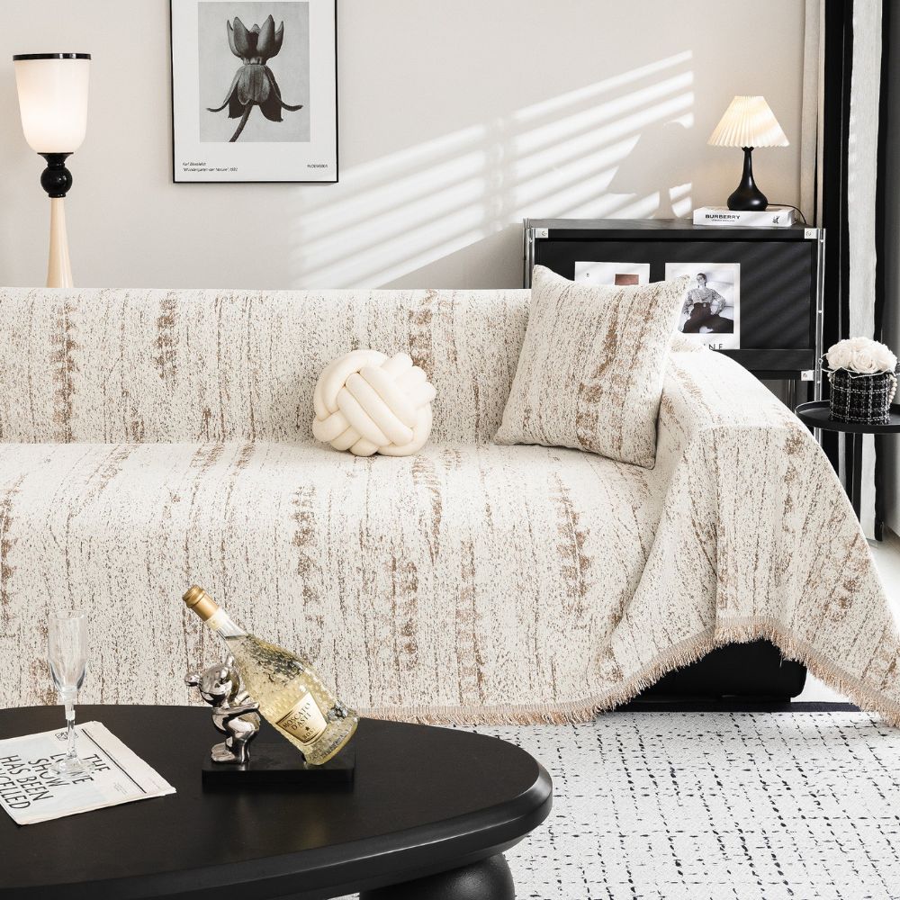 Elegant Sofa Cover Cream Colored Stretchable