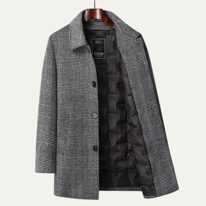 Men's Wool Trench Coat Mid Length Plaid