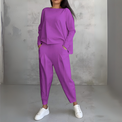 Women's Two-Piece Leisure Suit Long Sleeves Round Neck