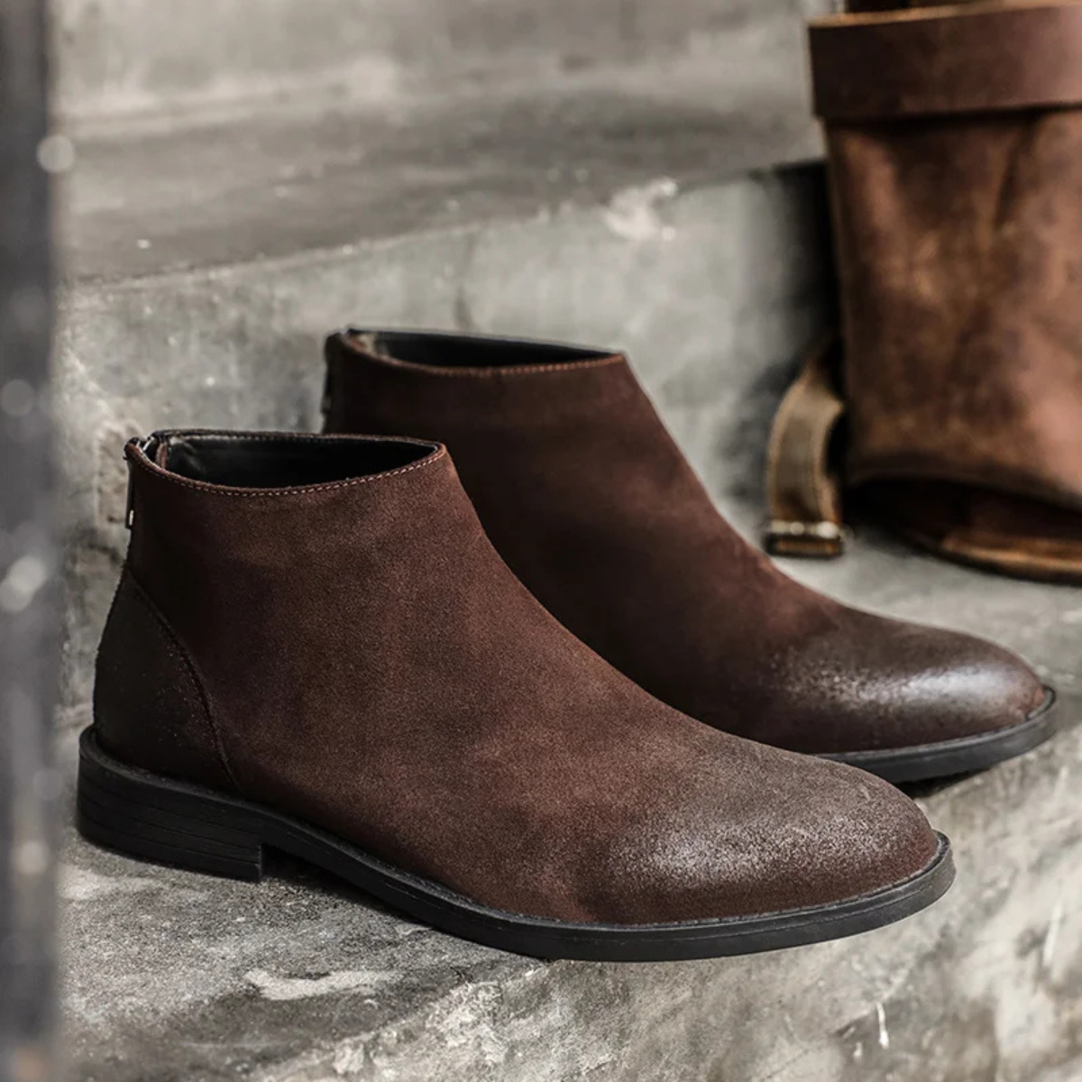 Vicenza Men's Suede Leather Ankle Boots Zip Up